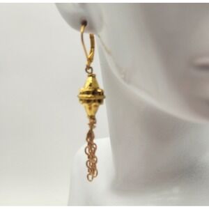 Handmade Dangle Gold Tone Chain Tassel Drop Earrings Lever Back Finding‎